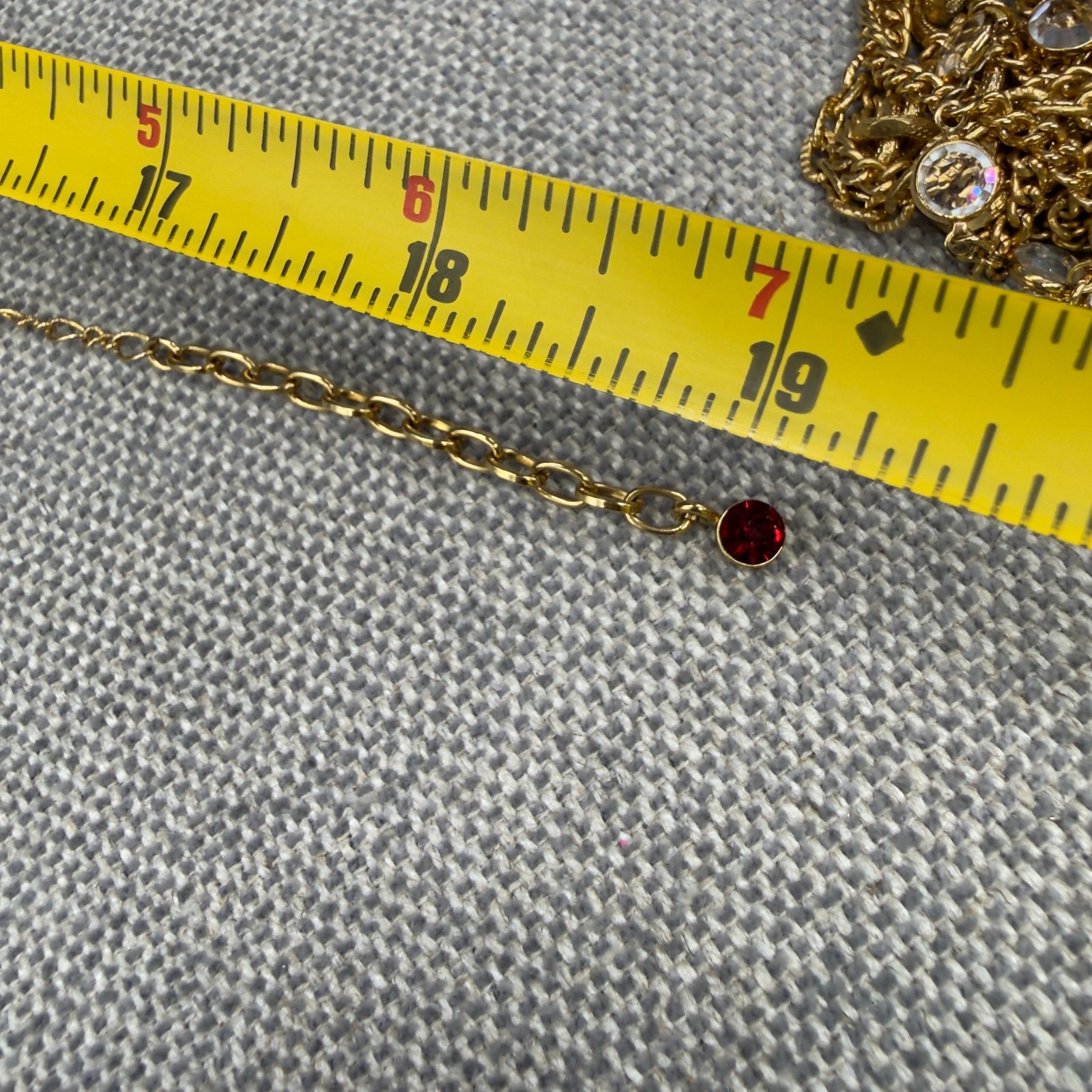 Vintage Bib Necklace Red Clear Rhinestones Gold Tone Dangles 17 Inch Adjustable