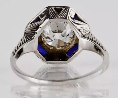 2.00Ct Art Deco Style Lab-Created Diamond & Sapphire Engagement Ring 925 Silver
