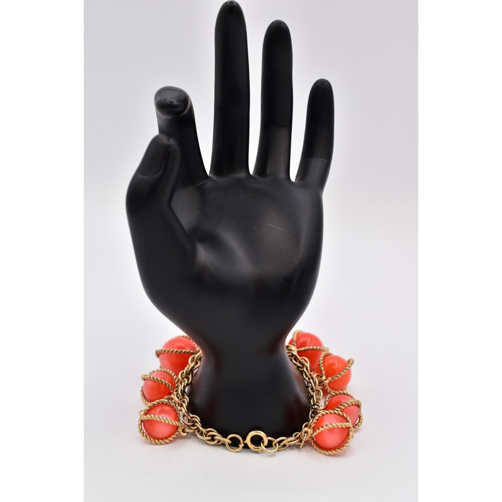 Vintage Ornament Caged Ball Beaded Chain Bracelet Charm Gold Chunky 1970s BinAW