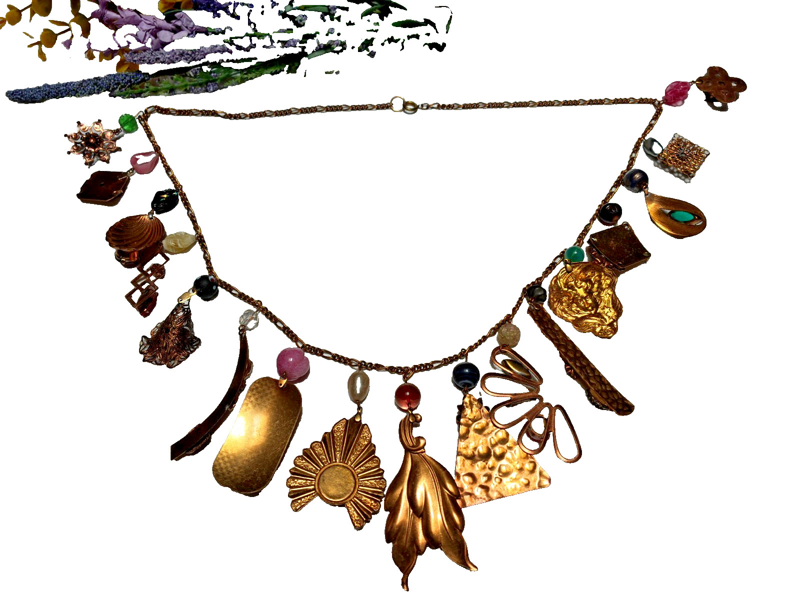 Amazing Artisan Made Antique & Vintage Stone Jewel Charm Chain 30″ Necklace