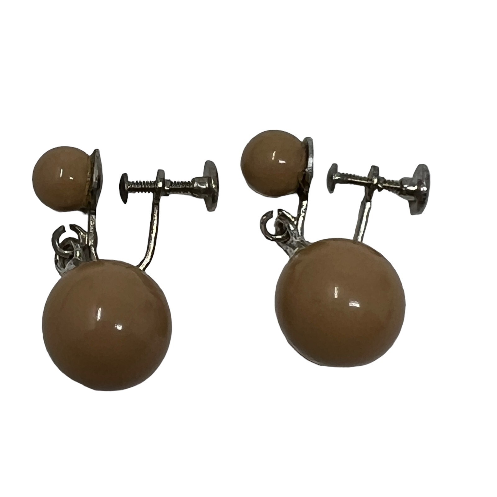 Vintage Screw Back Bead Drop Earrings Tan Brown Dangle