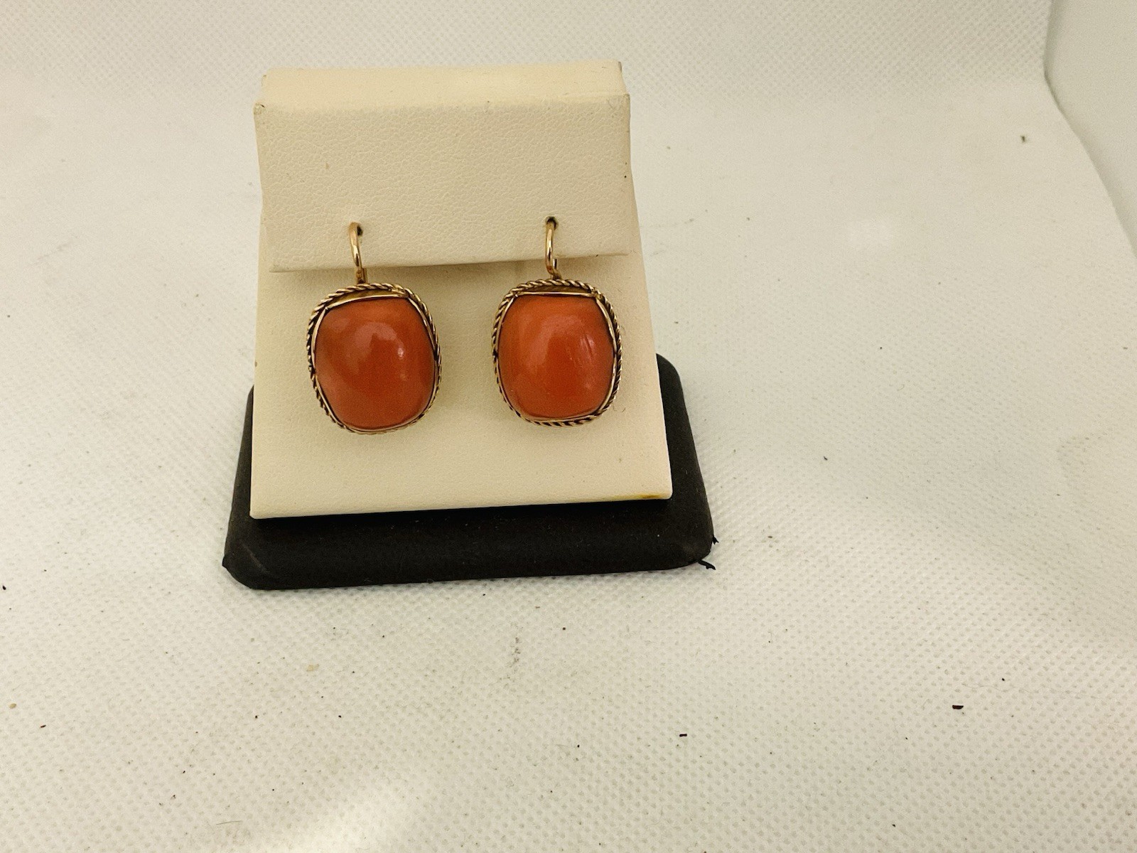 Vintage 14k Gold Natural Red Coral Cabochon Earrings