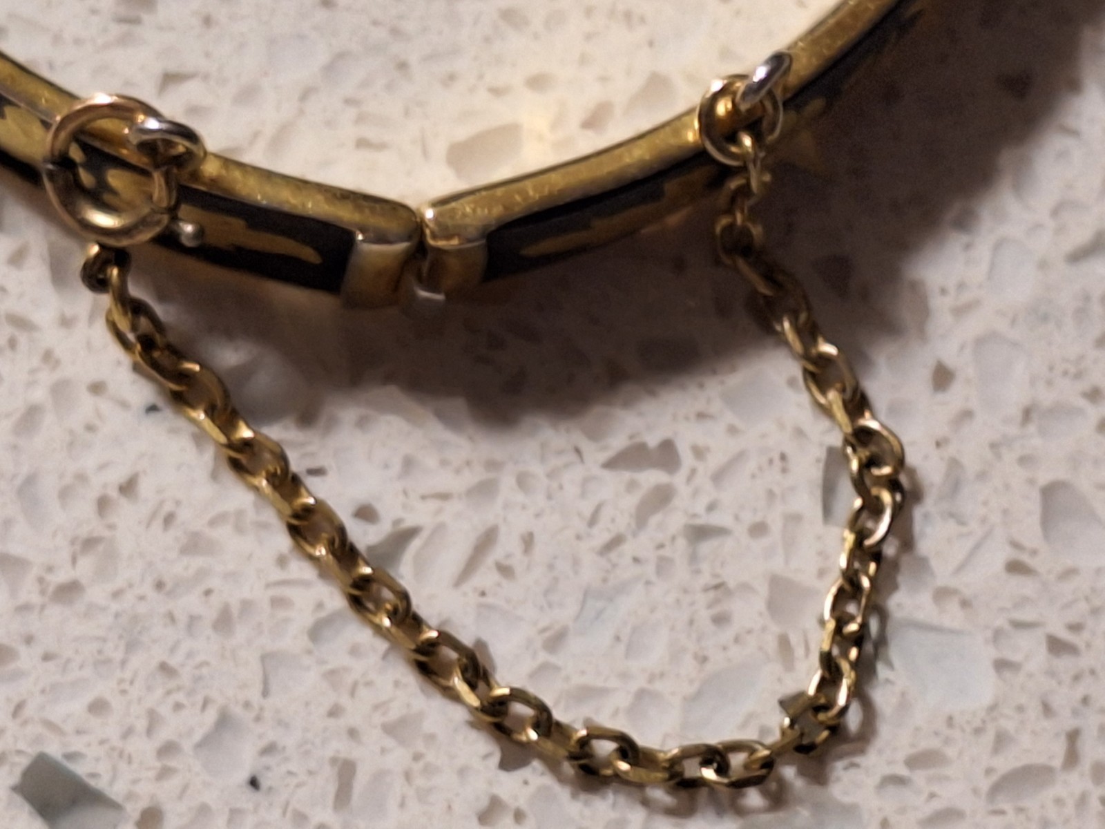 Vintage Damascene Hinged Bangle with Birds & Flowers Black and Gold tone