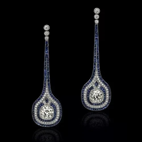 Art Deco Style Round Cut Lab Created Diamond 925 Silver Party Wear Earrings