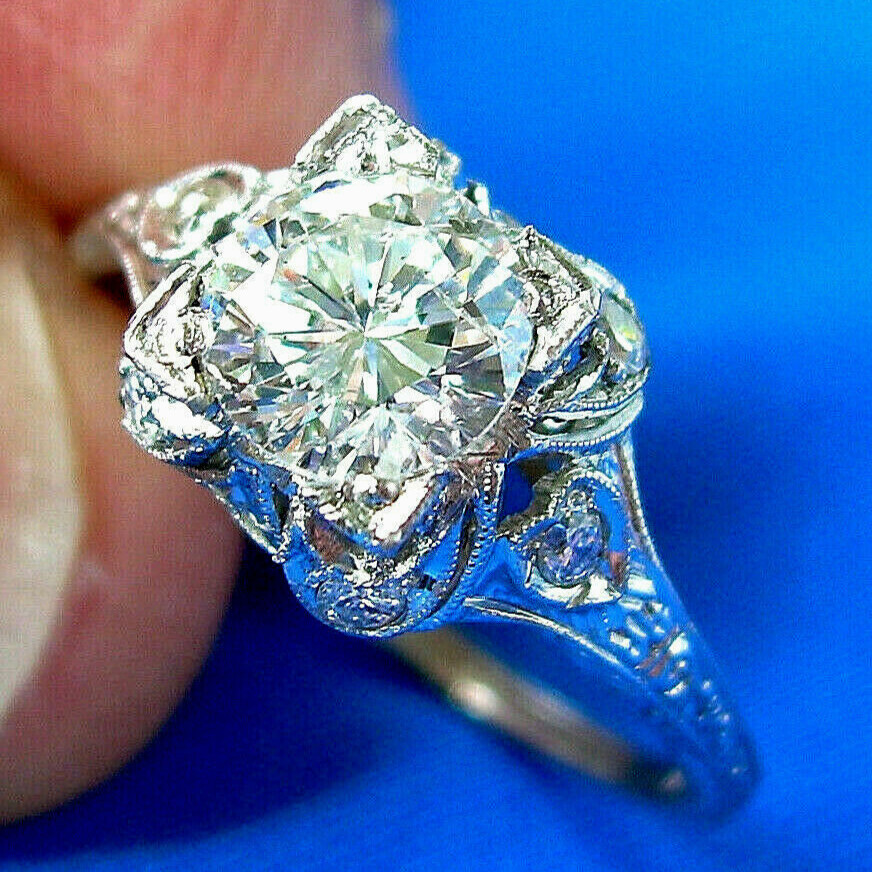 Original EARTH MINED DIAMOND Deco Engagement Statement Ring PLATINUM Solitaire 7