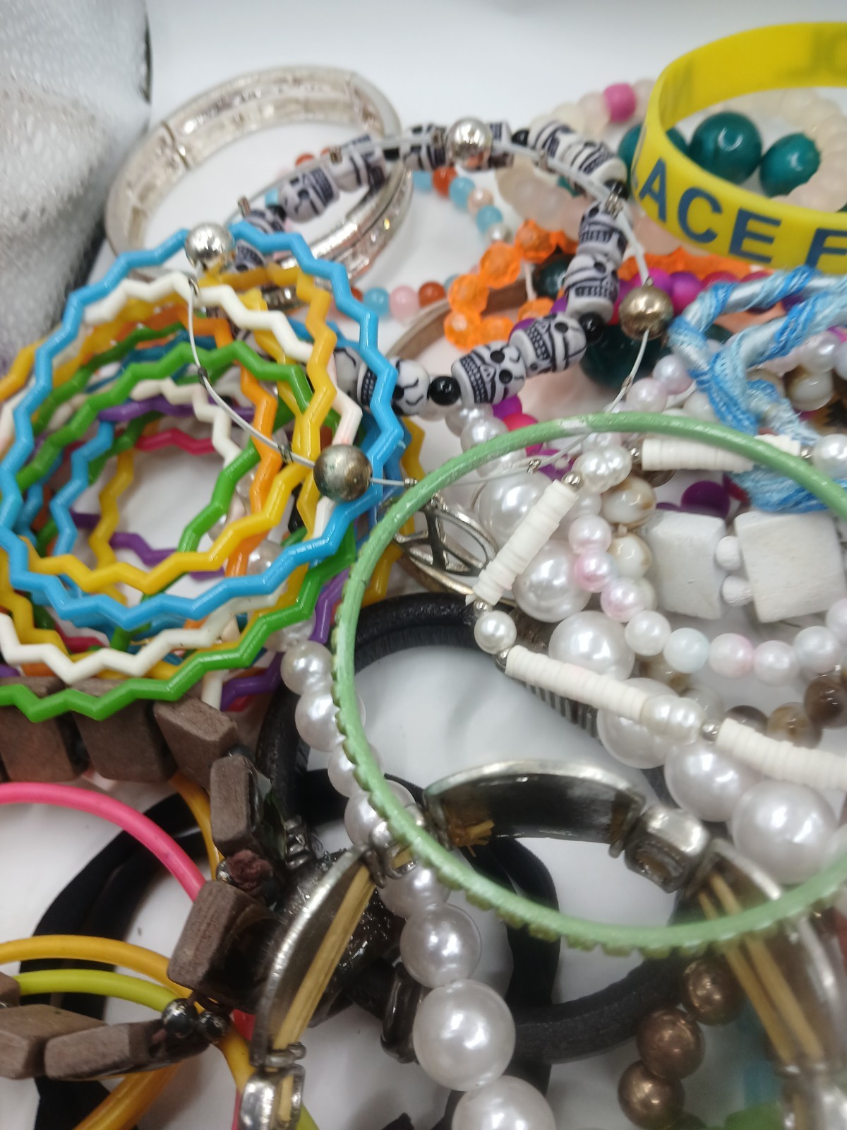 Stretch Bracelet Bulk Lot Rubber Silver Toned Colorful Assorted Jewelry Wearable
