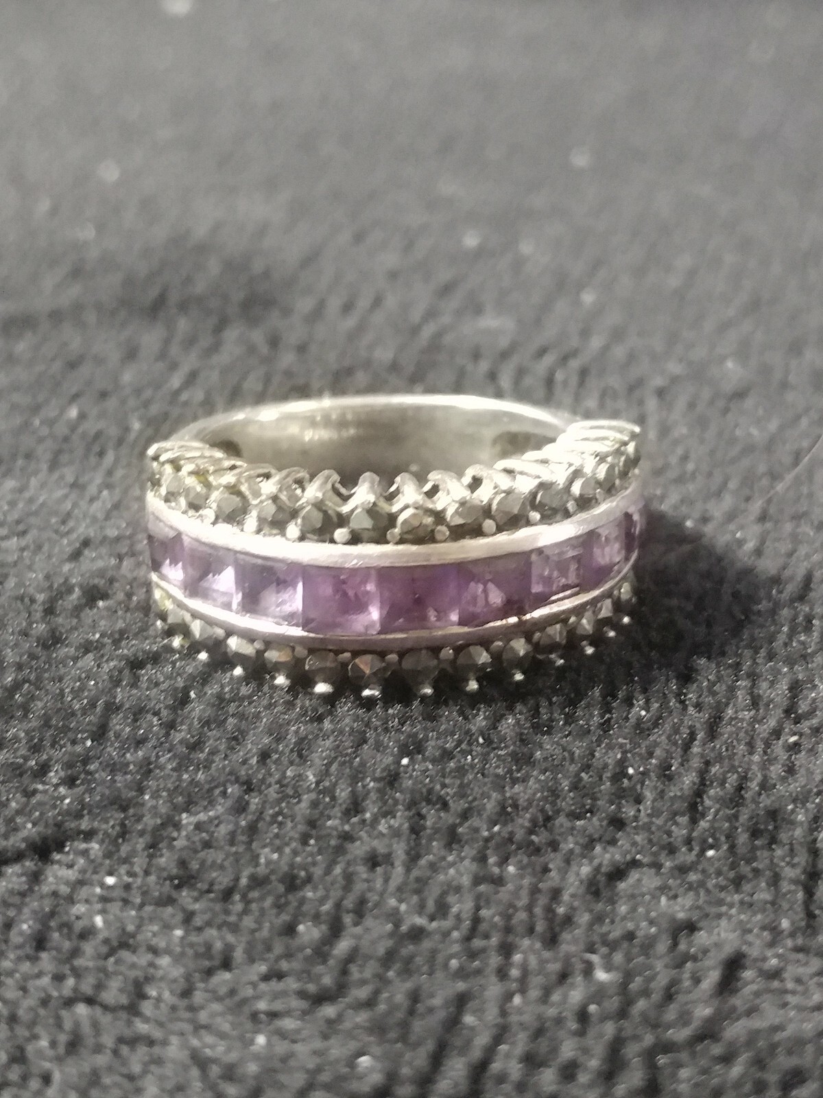 Sterling Silver/Amethyst/Marcasite Vintage Ring-size 6-nickel free