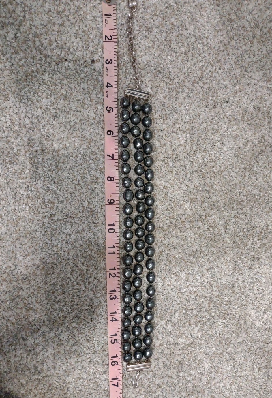 Carol Lee Dark Grey Individually Knotted Baroque Pearl Three Row Necklace 17 In