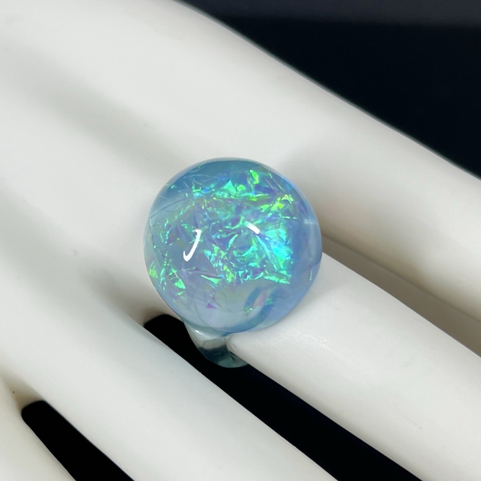 Blue Clear Lucite Dome Ring Size 7.5 Iridescent Opalescent Retro Moon Ring