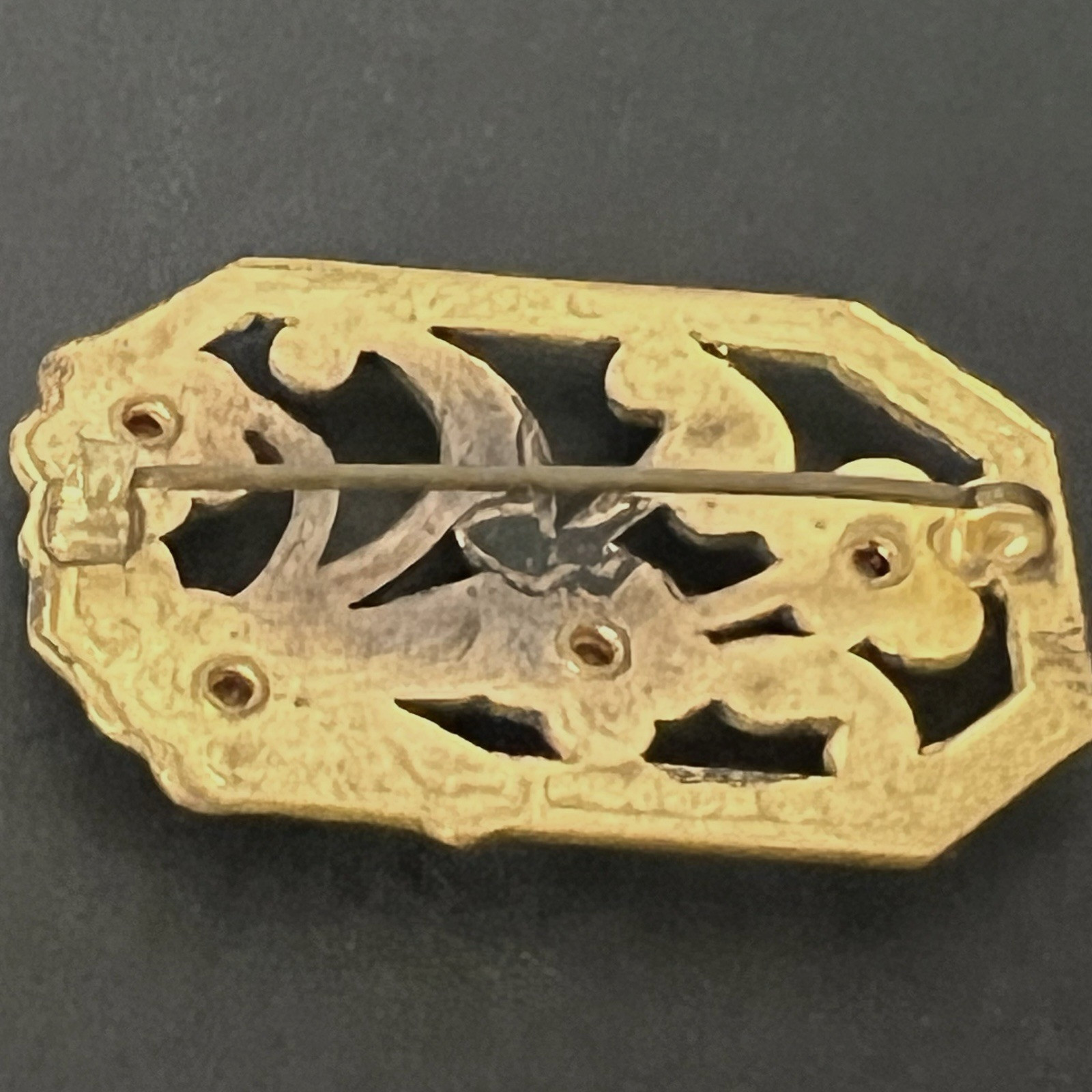 Art Deco Rectangle Floral Openwork Flower Brooch Rhinestones Antique Vtg Old Pin