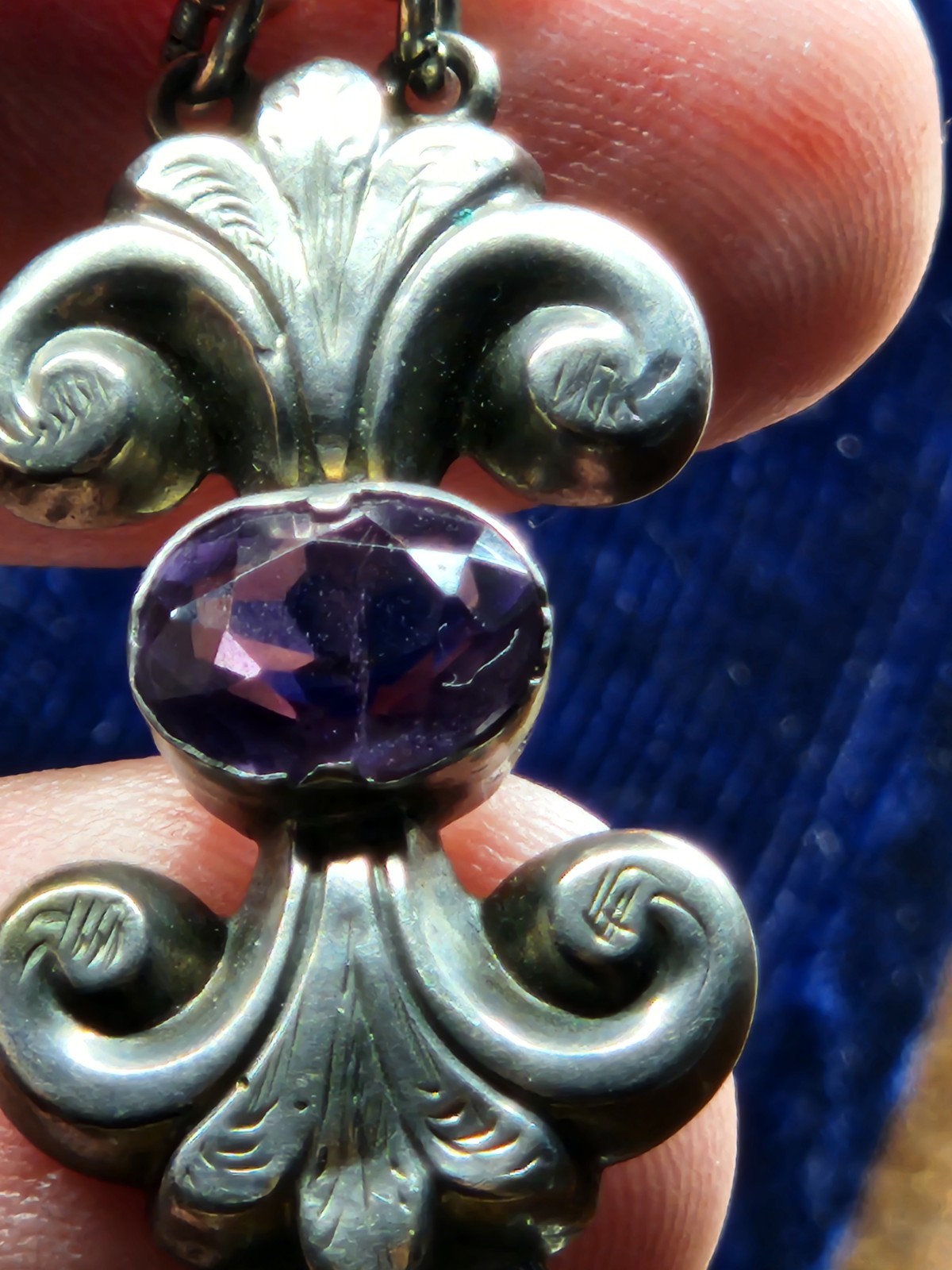 VINTAGE ANTIQUE SILVER SCOTTISH AGATE & AMETHYST BRACELET HOOK CLASP