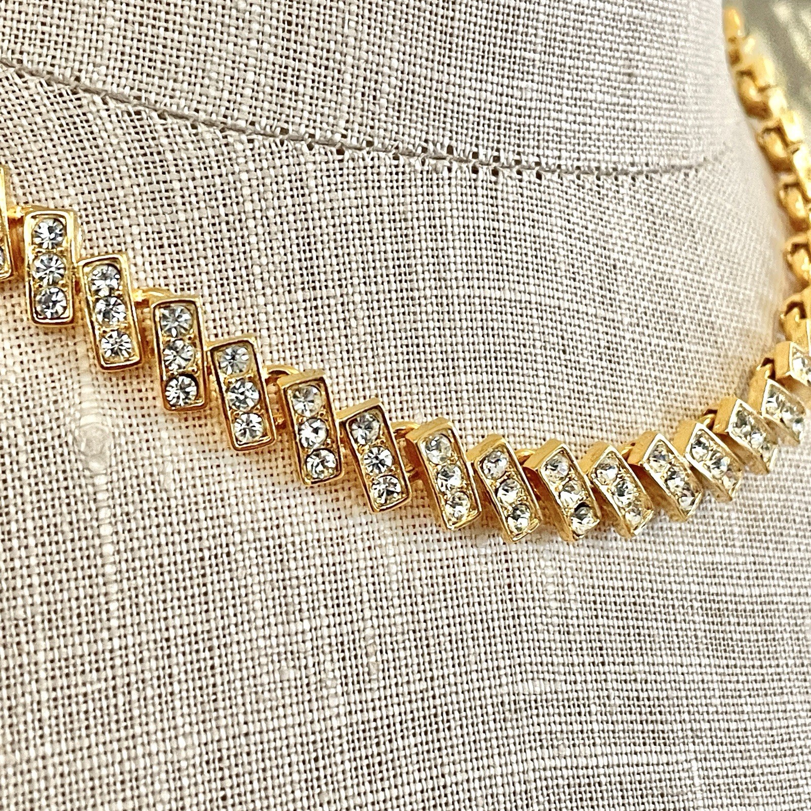 Vintage NWT UNUSED Napier Gold Diamante Crystal Rhinestone Choker Link Necklace