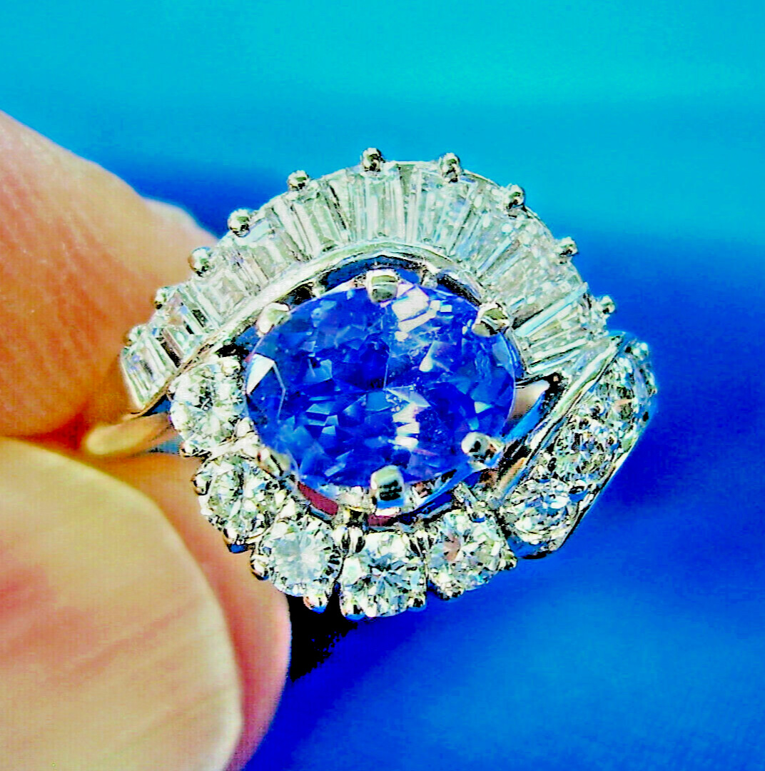 Original EARTH MINED TANZANITE DIAMOND DECO Engagement Ring Solitaire 14K GOLD 7