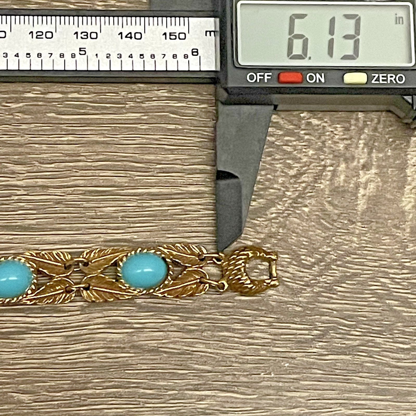 Vintage Goldette N.Y. Gold Tone Art Nouveau Bracelet w Faux Turquoise Cabochons