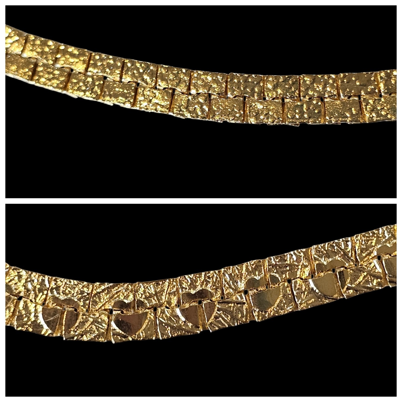 VTG Gold Plated Flat Chain Necklace Nugget Textured Heart Reversible Signed 20″