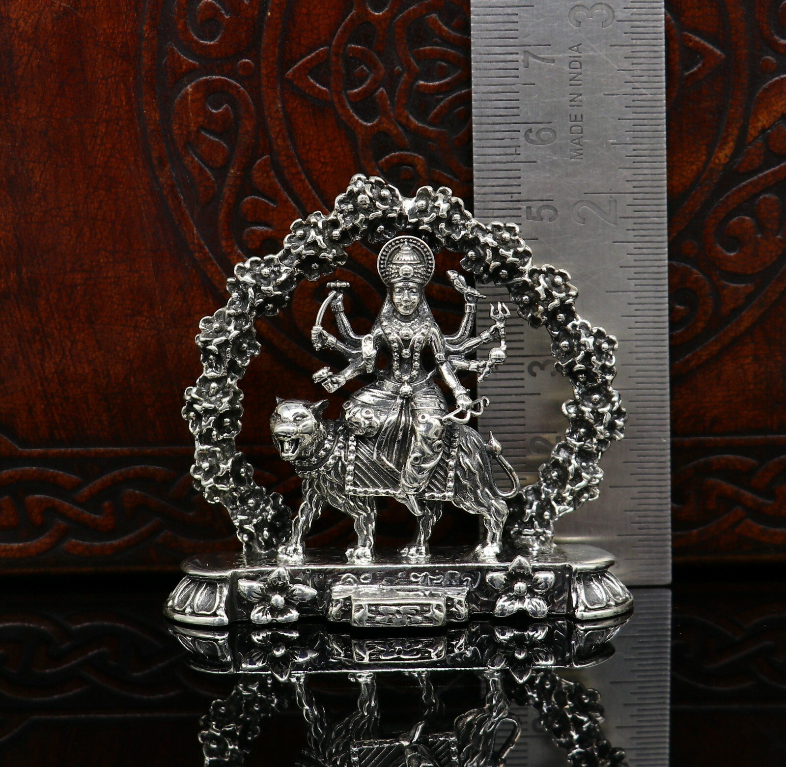 925 pure silver Goddess Gurga statue, figurine, puja article home temple art02
