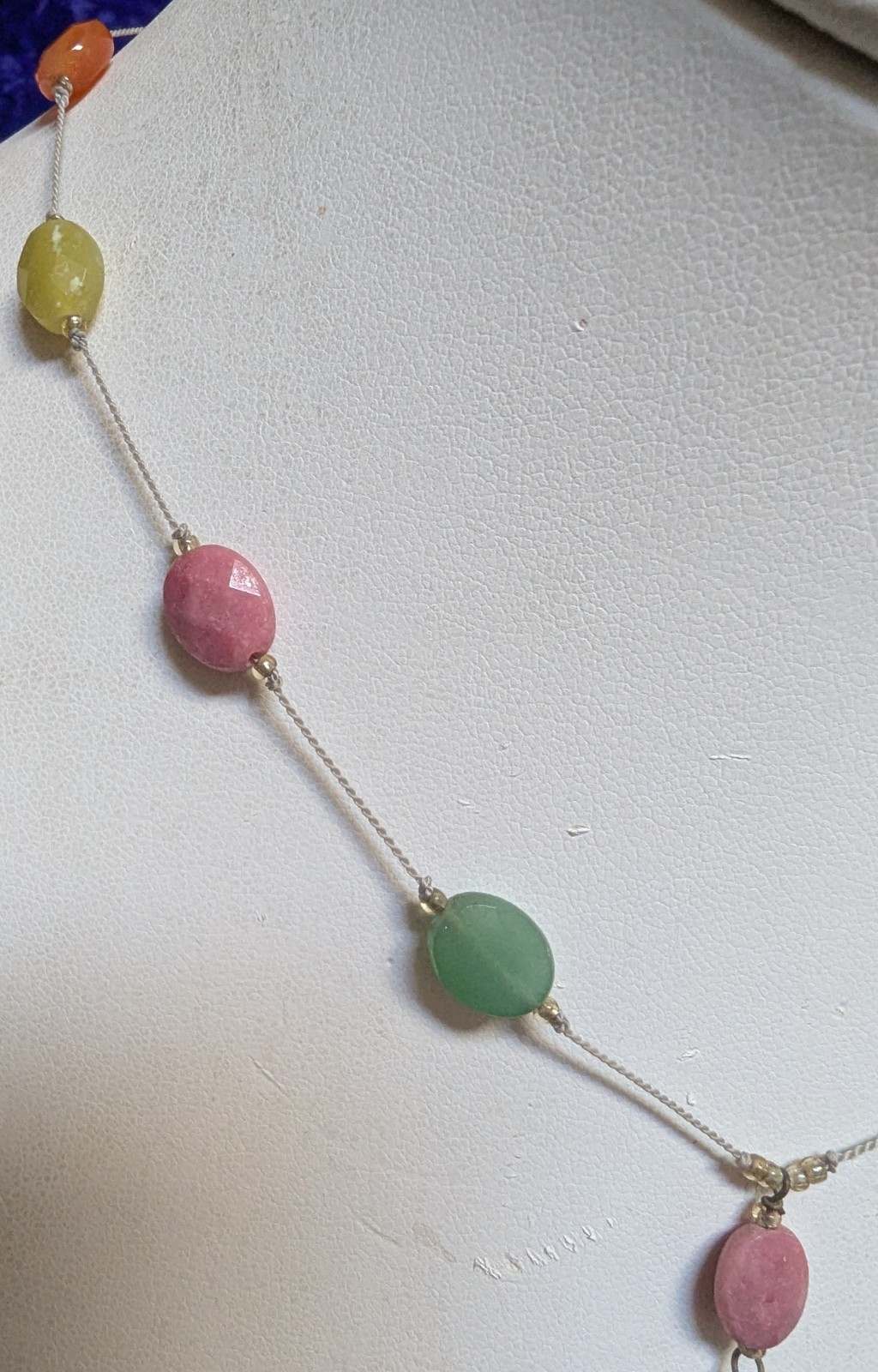 Sterling Silver With Small Faceted Stones And A Vtg Acrylic Oval Beads Necklace