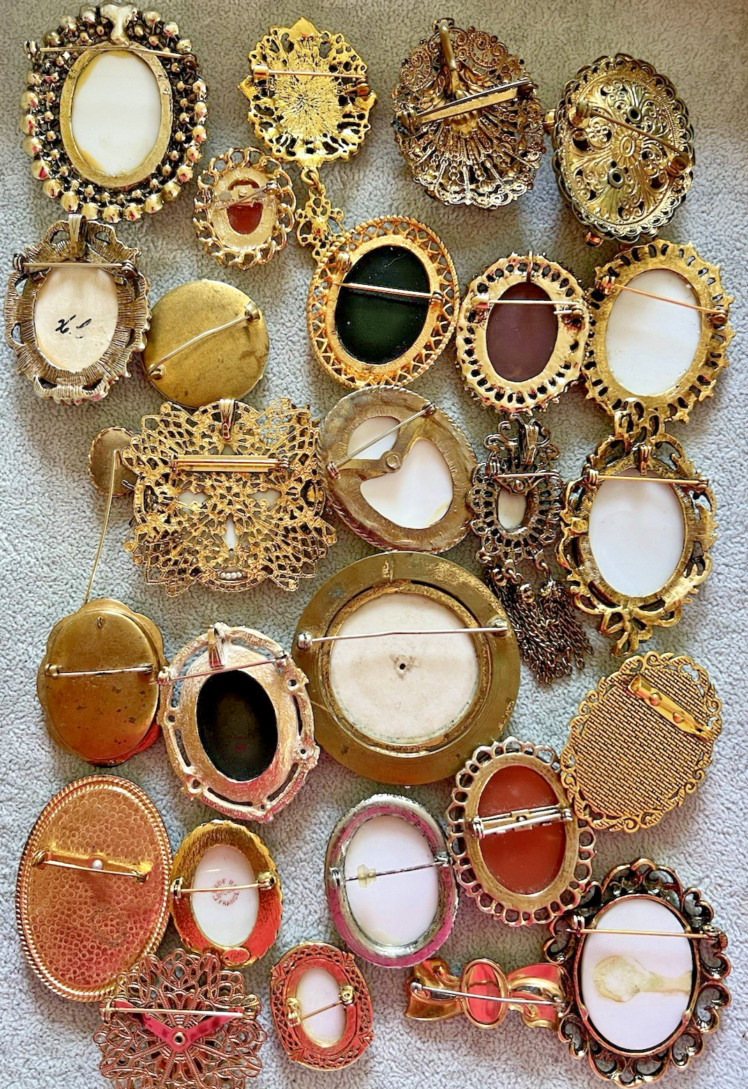 Vtg Estate Cameo Jewelry Artisan Painted Floral Romantic Victorian Revival Lot