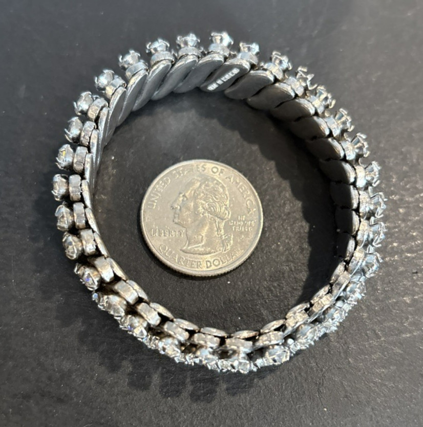 3 Crystal Rhinestone Prong Expansion Stretch Bracelets 1950’s Hong Kong Japan