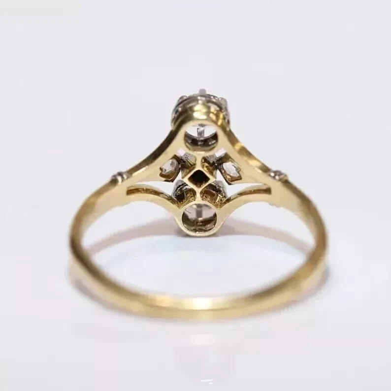 Art Deco Style Round Lab Created Diamond Engagement 14K Yellow Gold FN Ring