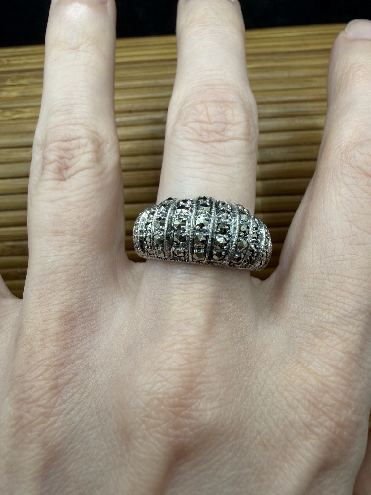 Vintage Sterling Silver Sparkly Marcasite 925 Ring