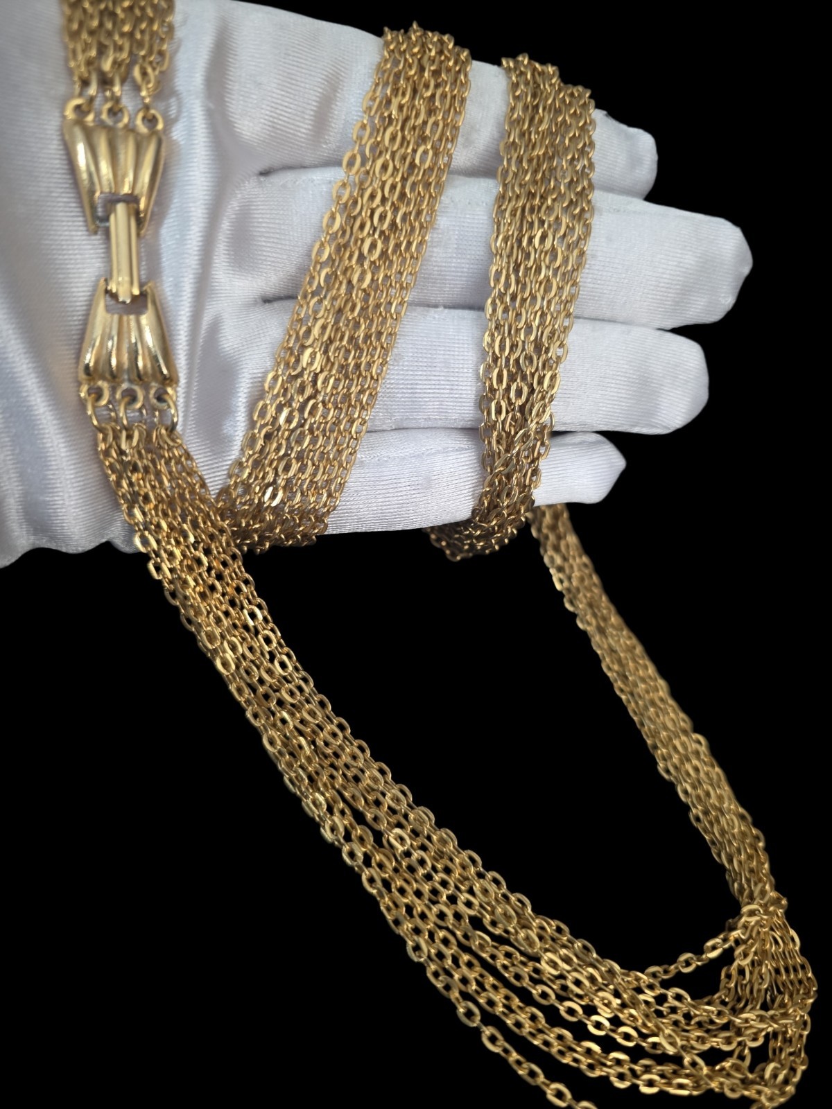 Vintage Goldtone 10 Chain Statement Necklace