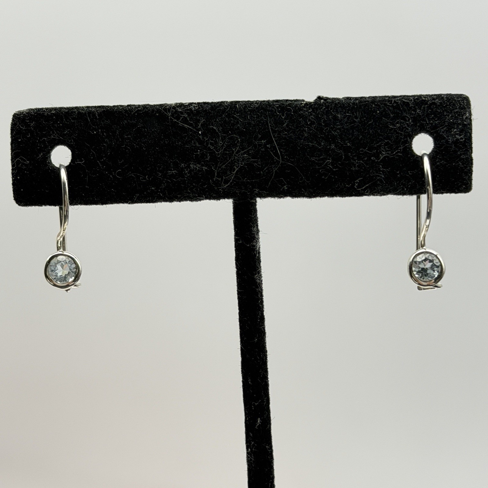 Sterling Silver Dainty 4mm Blue Round Cubic Zirconia Drop Pierced Earrings