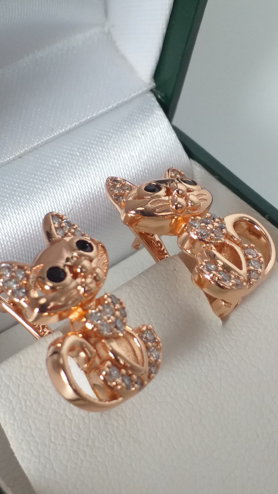 Vintage 1990s 14 Ct Rolled Gold Zircons Cat Earrings-Hallmarked 585 RG!!!