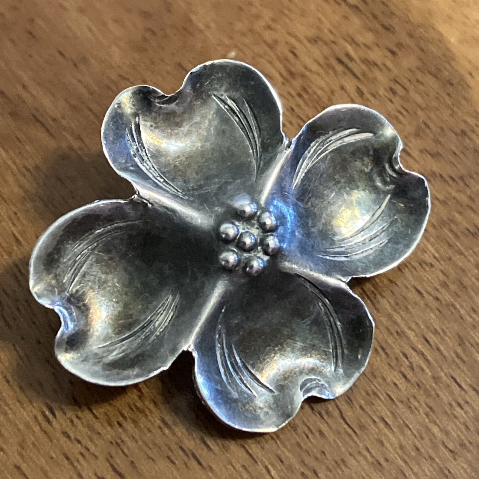 Vintage Stuart Nye Sterling Silver Hand Crafted Dogwood Flower Pin Brooch 1940s