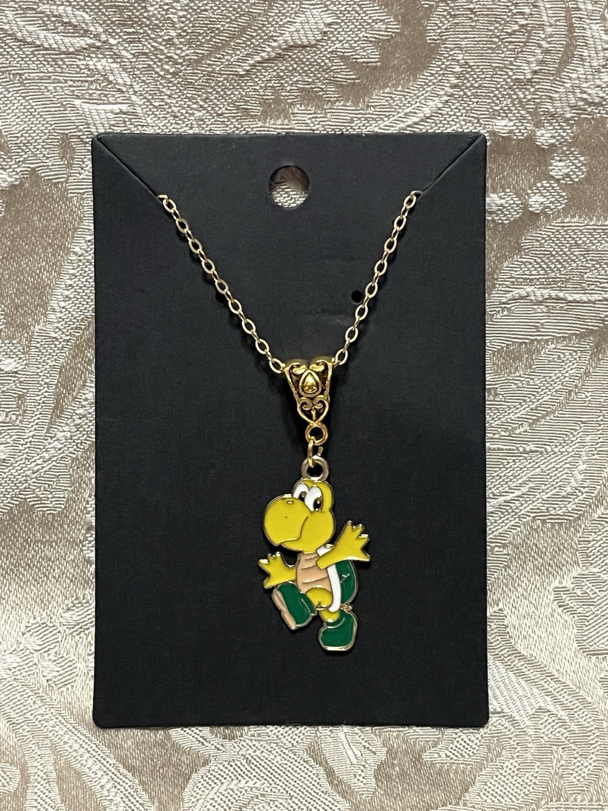 Cartoon Koopa Troopa Video Game Gold Enamel Bohemian Fashion Trendy Necklace 18”