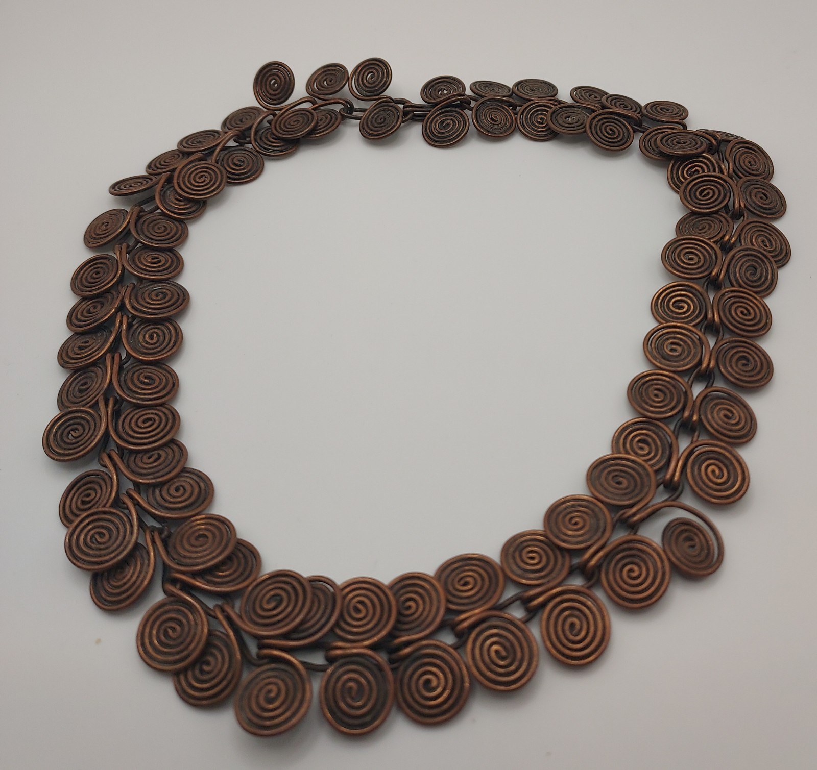Vintage Copper Tone Spiral Wire Necklace Choker 16” Handmade