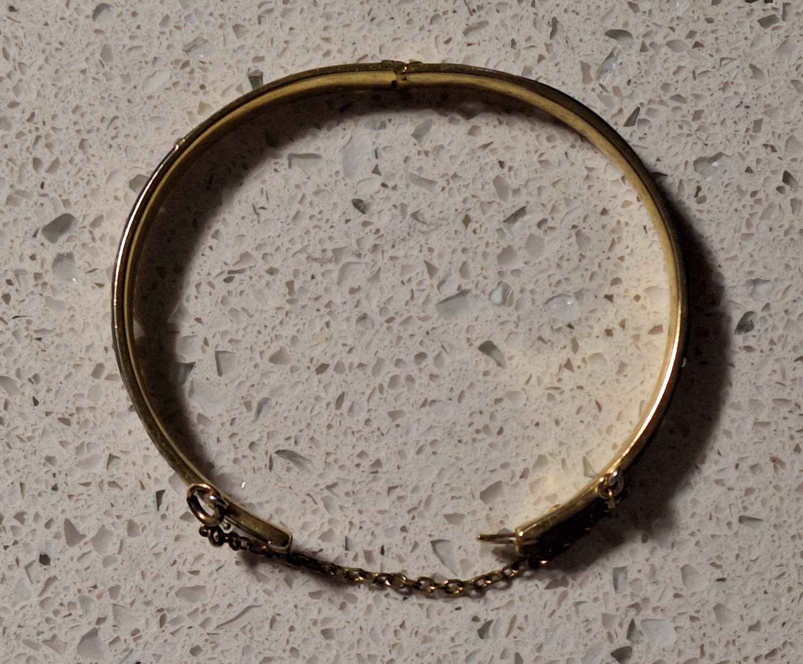 Vintage Damascene Hinged Bangle with Birds & Flowers Black and Gold tone