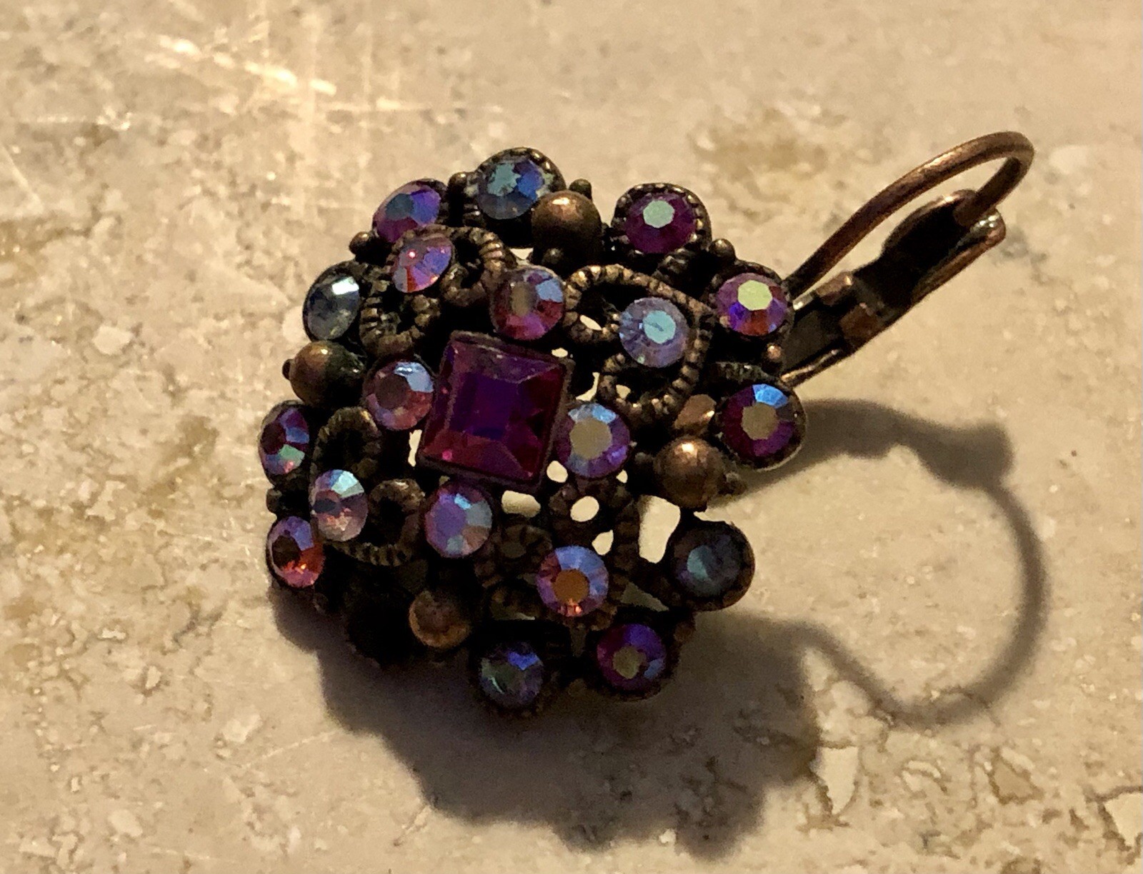 ✨💖🌟VINTAGE JOAN RIVERS ✨AURORA BOREALIS Crystal Cluster Copper Earrings