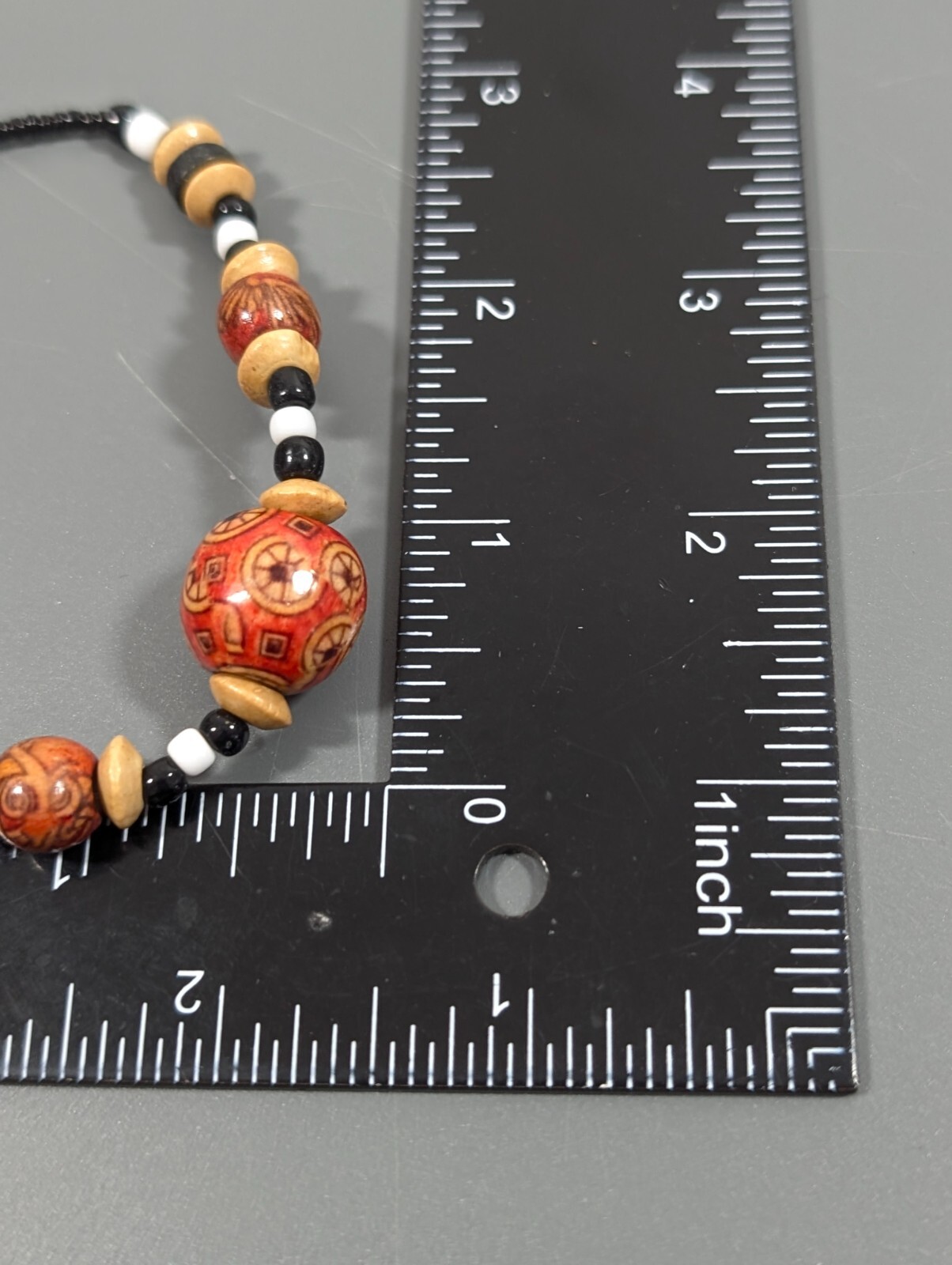 Vintage Brown Wood Tribal Boho Western Black Bead Necklace 20 in
