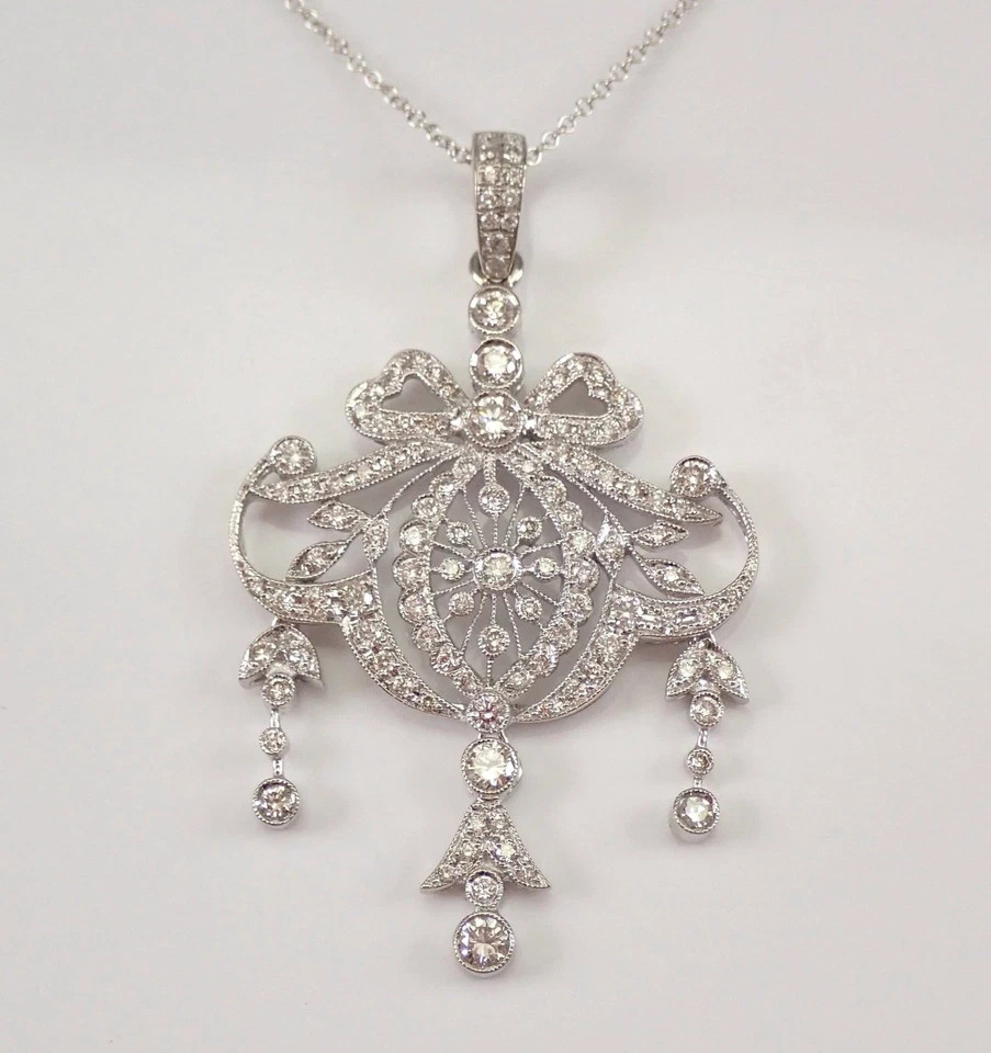 2Ct Art Deco Style Lab Created Diamond Engagement Gift 14K White Gold FN Pendant