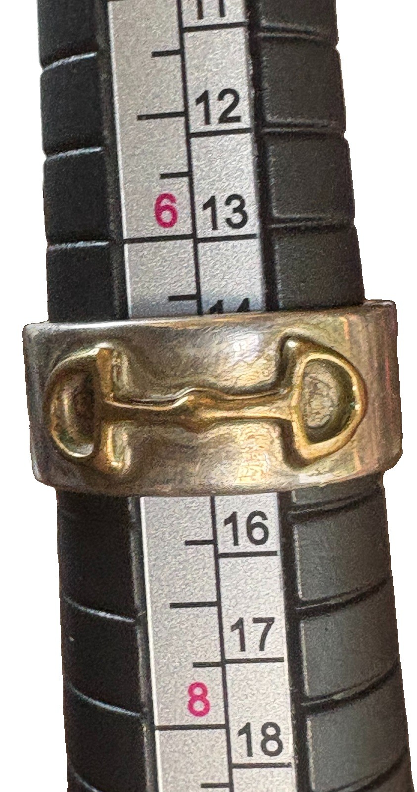 Vintage 925 Sterling Silver Gold Brass Horse Bit Equestrian Ring Size 7.25