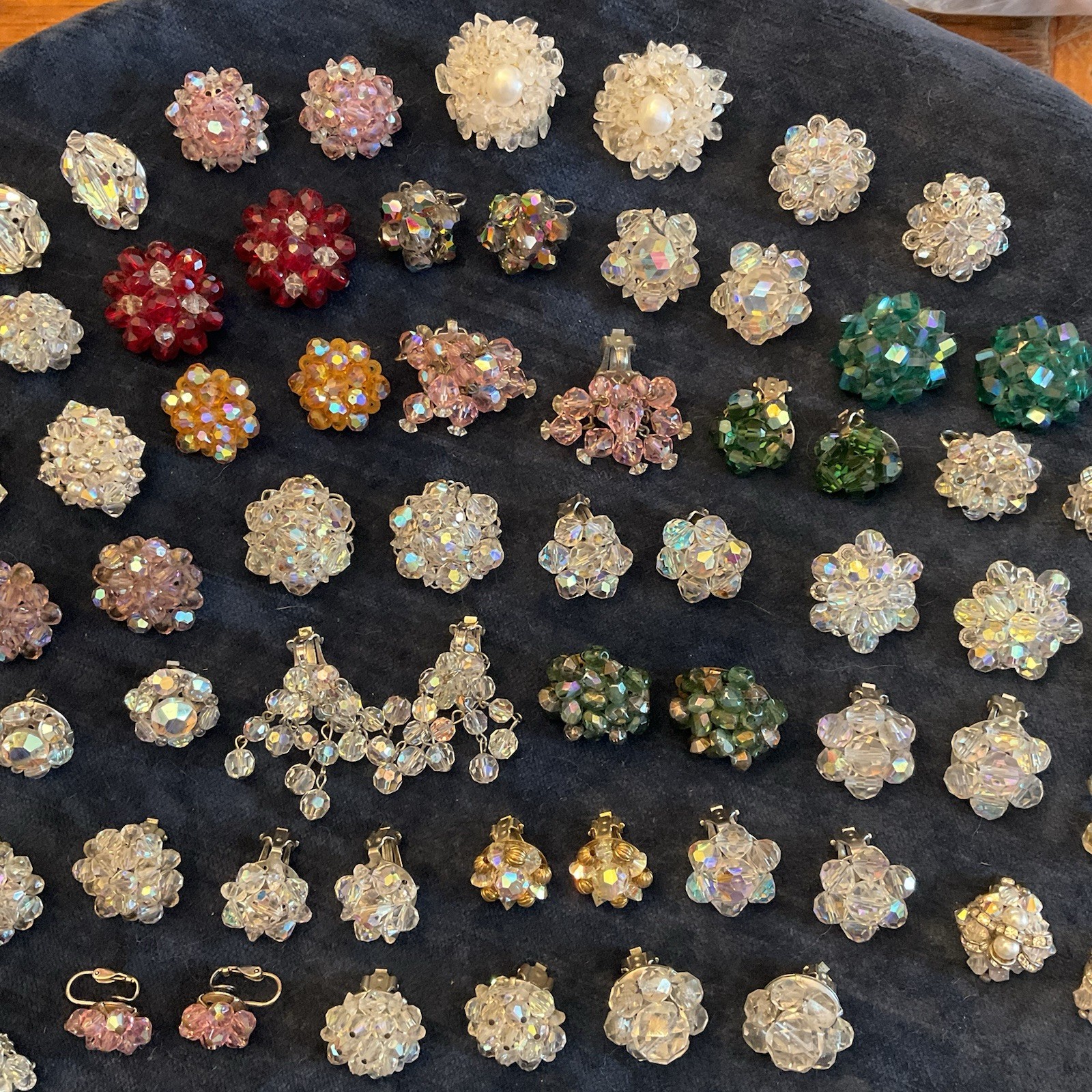 HUGE Lot Vtg Clip On Screw Back CRYSTAL CLUSTER Earrings Germany Lisner Laguna