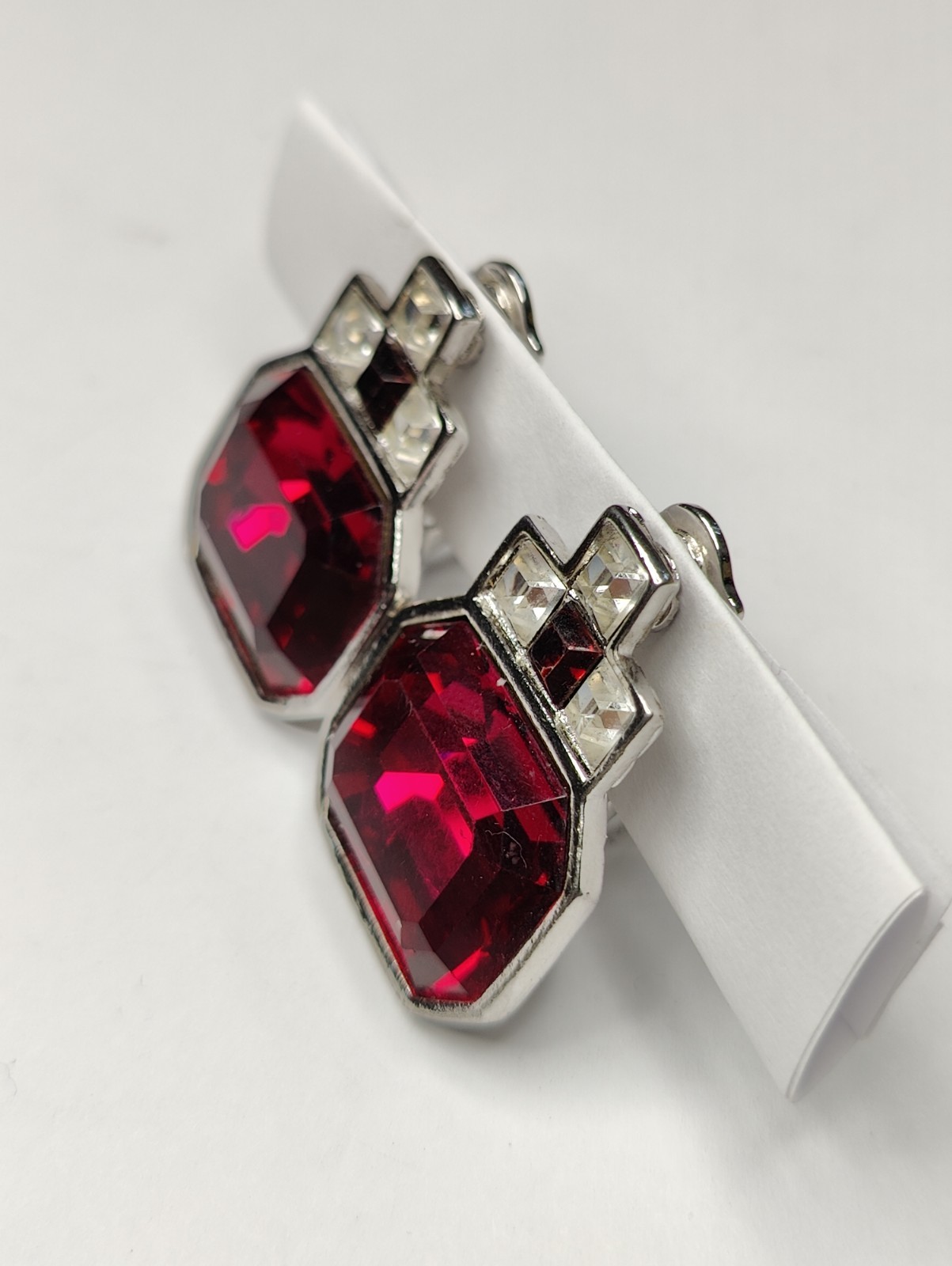 Vintage Saint Laurent Red Rhinestone ClipBack Earrings