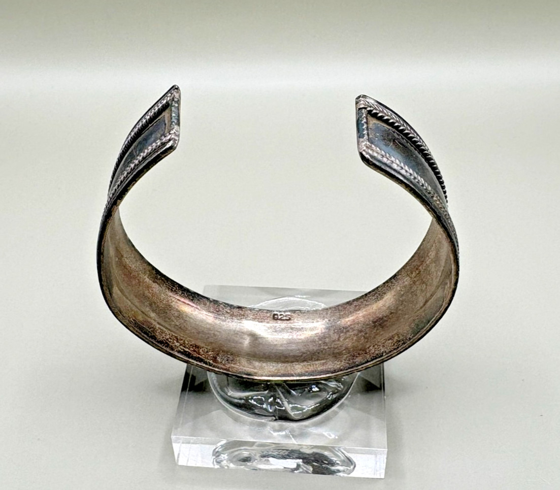 Vintage 925 Sterling Silver Wide Cuff Bracelet Rope Border Design 22.1g Unisex