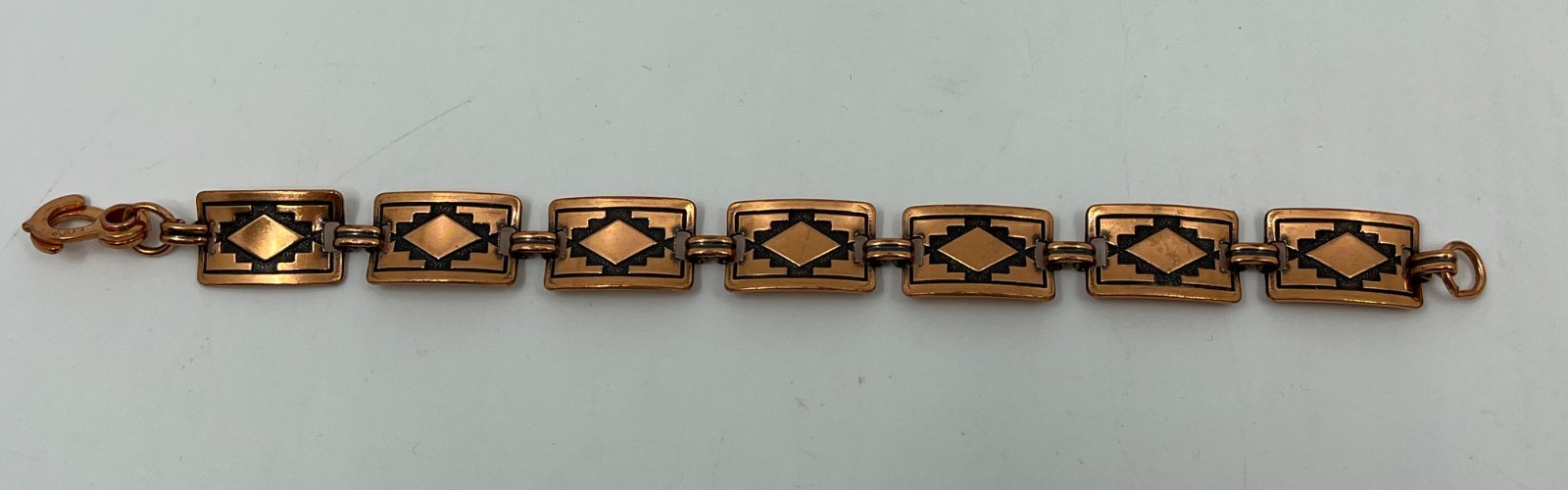 Vintage Copper Link Bracelet Southwestern Tribal Geometric Rectangle Panels 7.75