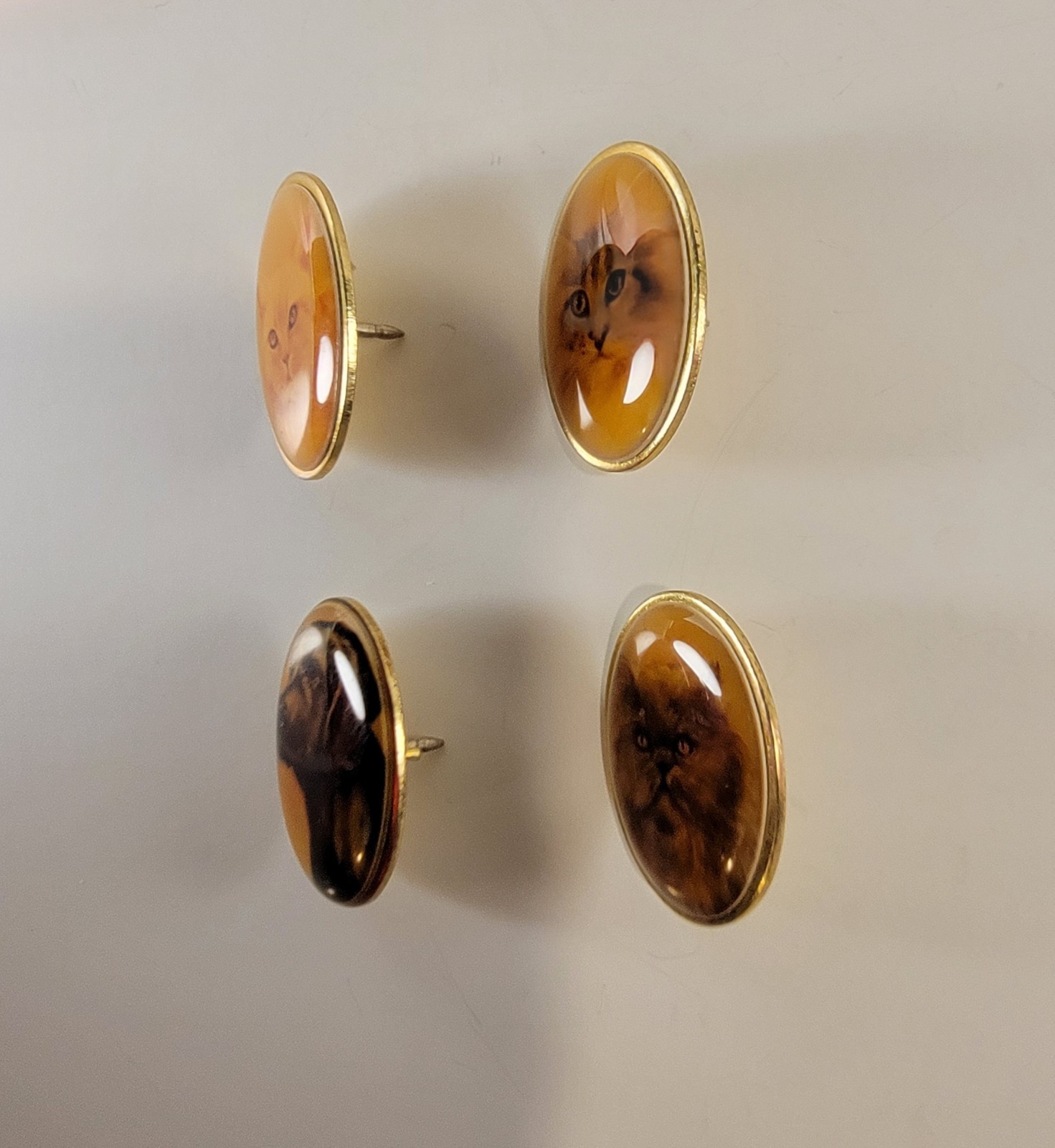 VINTAGE GOLD TONE CAT DOG PORTRAIT LAPEL PIN LOT X4 OVAL ANIMAL PET PINS
