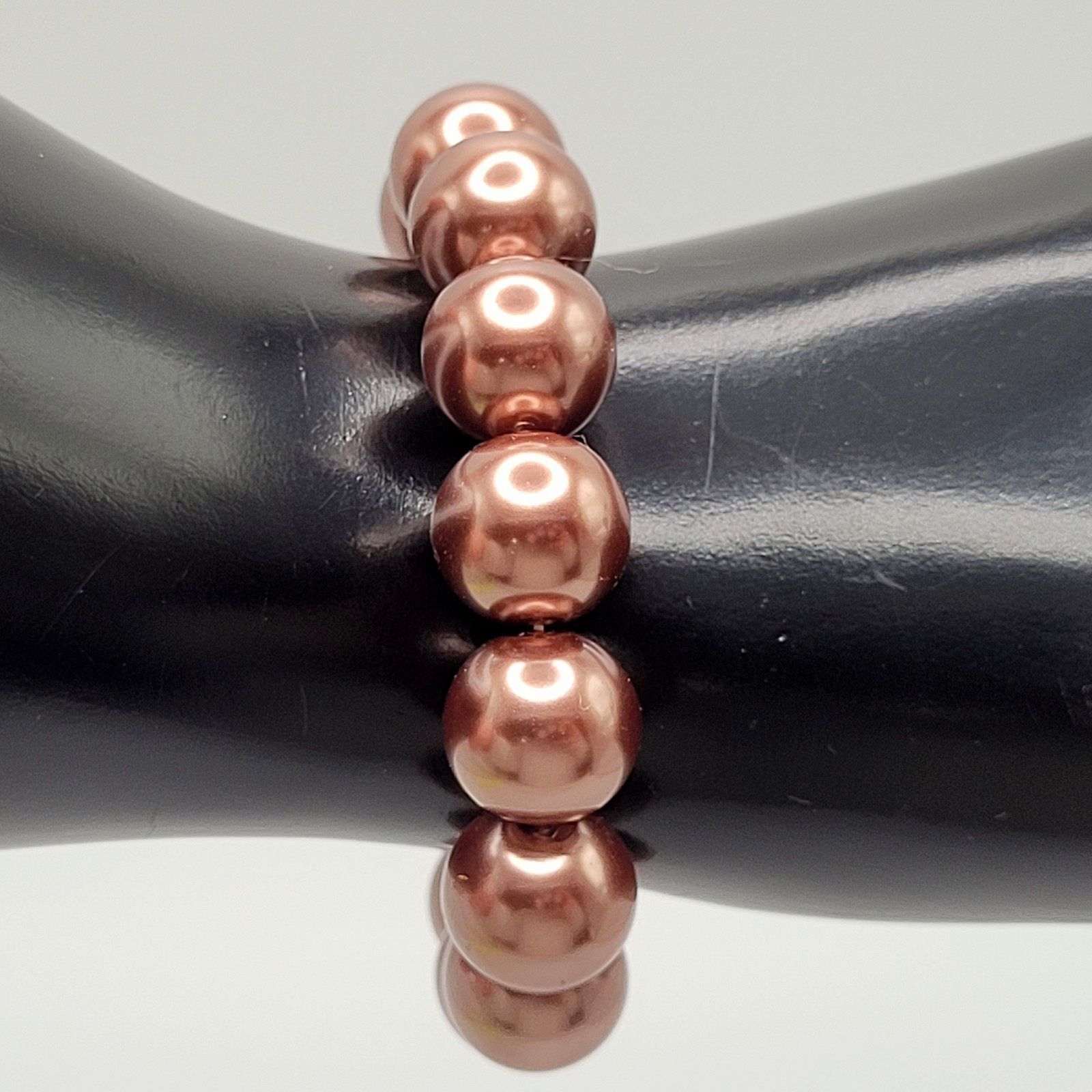Hematite Chunky Rose Gold Coppery Metallic Hue Round Beaded Stretch Bracelet
