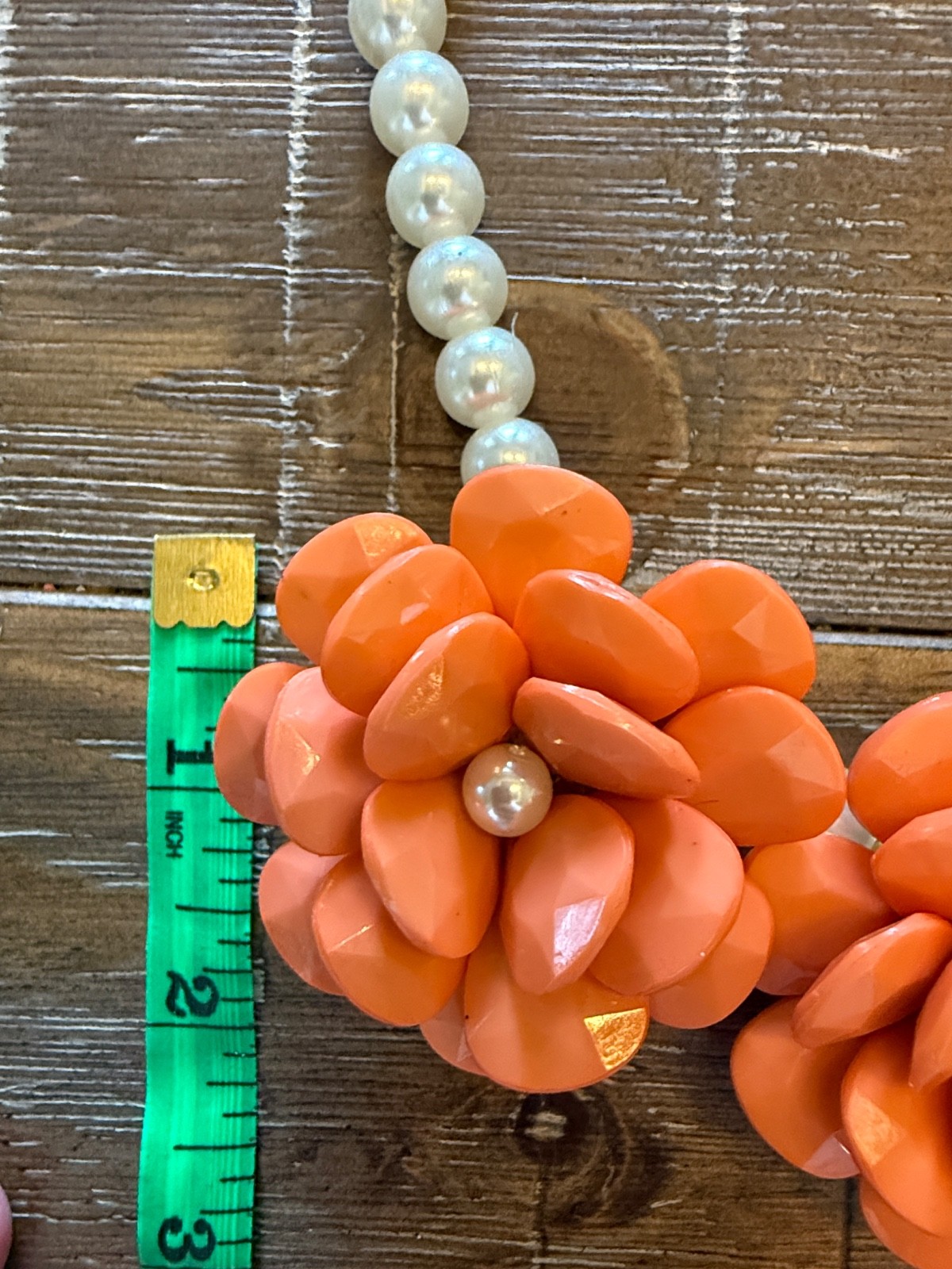Bold Orange Bakelite Floral Statement Necklace with Pearl Accents Vintage