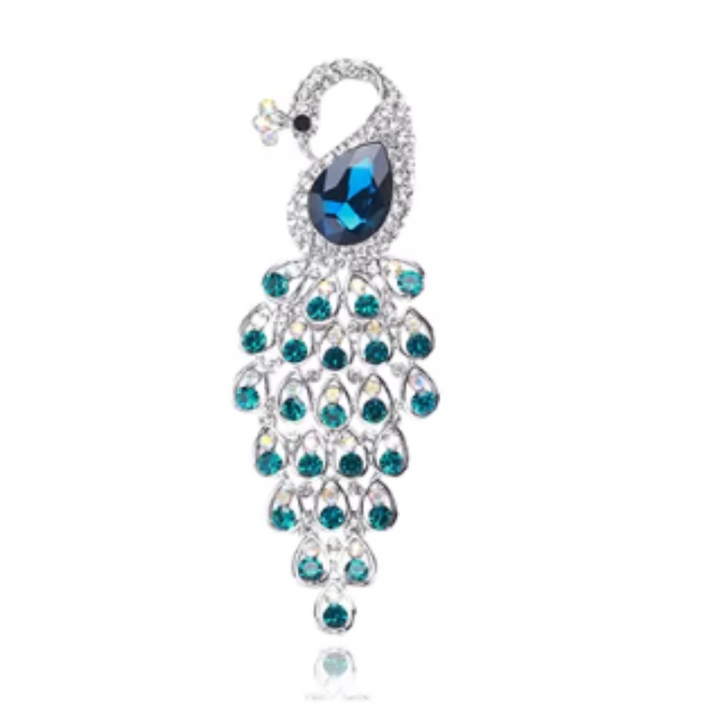 Vintage Style Peacock Bird Blue Rhinestone Crystal Cyan Bird Brooch Pin Pendant