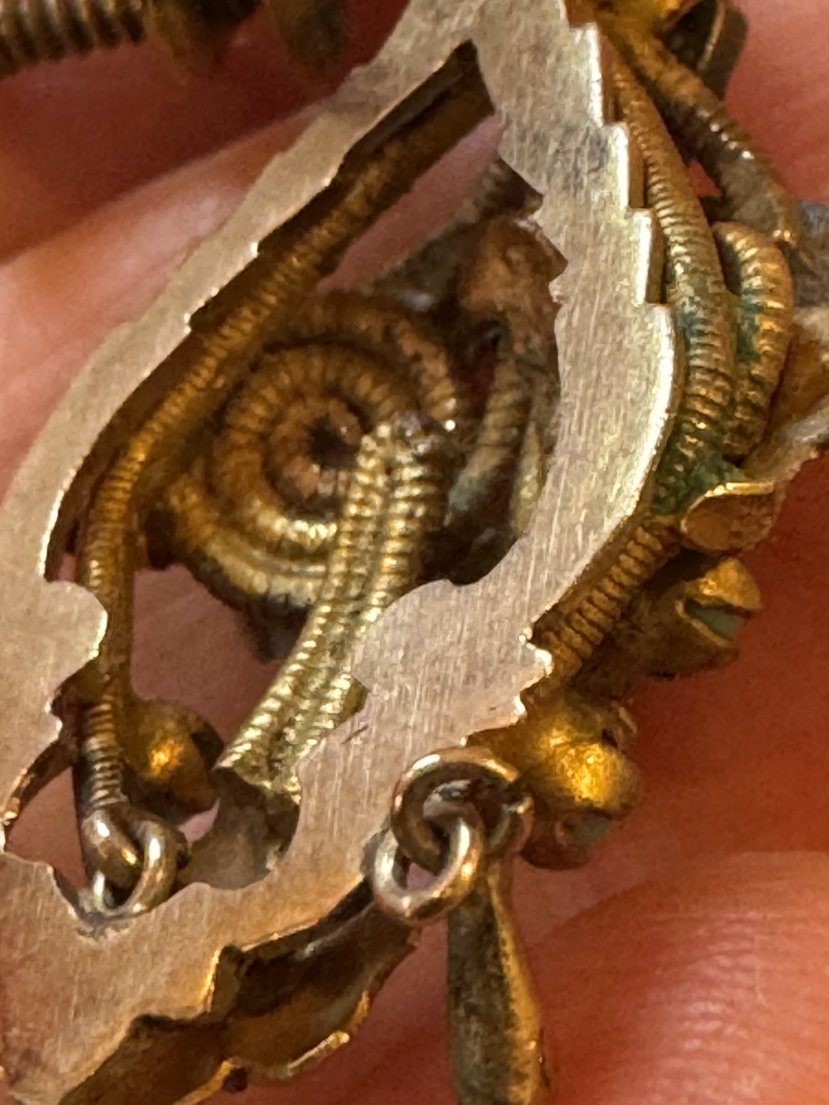 Antique Victorian Single Earring Gold Gilt Bird Nest Turquoise Coral Stone