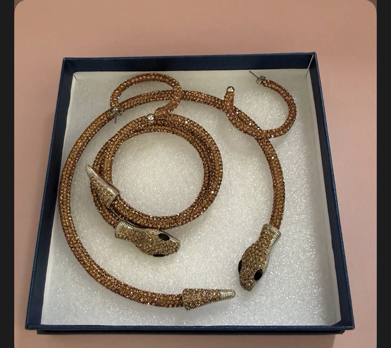 VTG Sparkling Snake Jewelry set including necklace, wrap bracelet & hoop earring