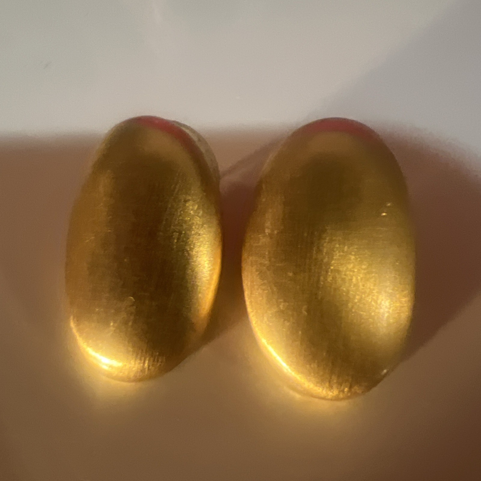 Vintage Signed Anne Klein Brushed Satin Gold Tone Oval Pierced Earrings
