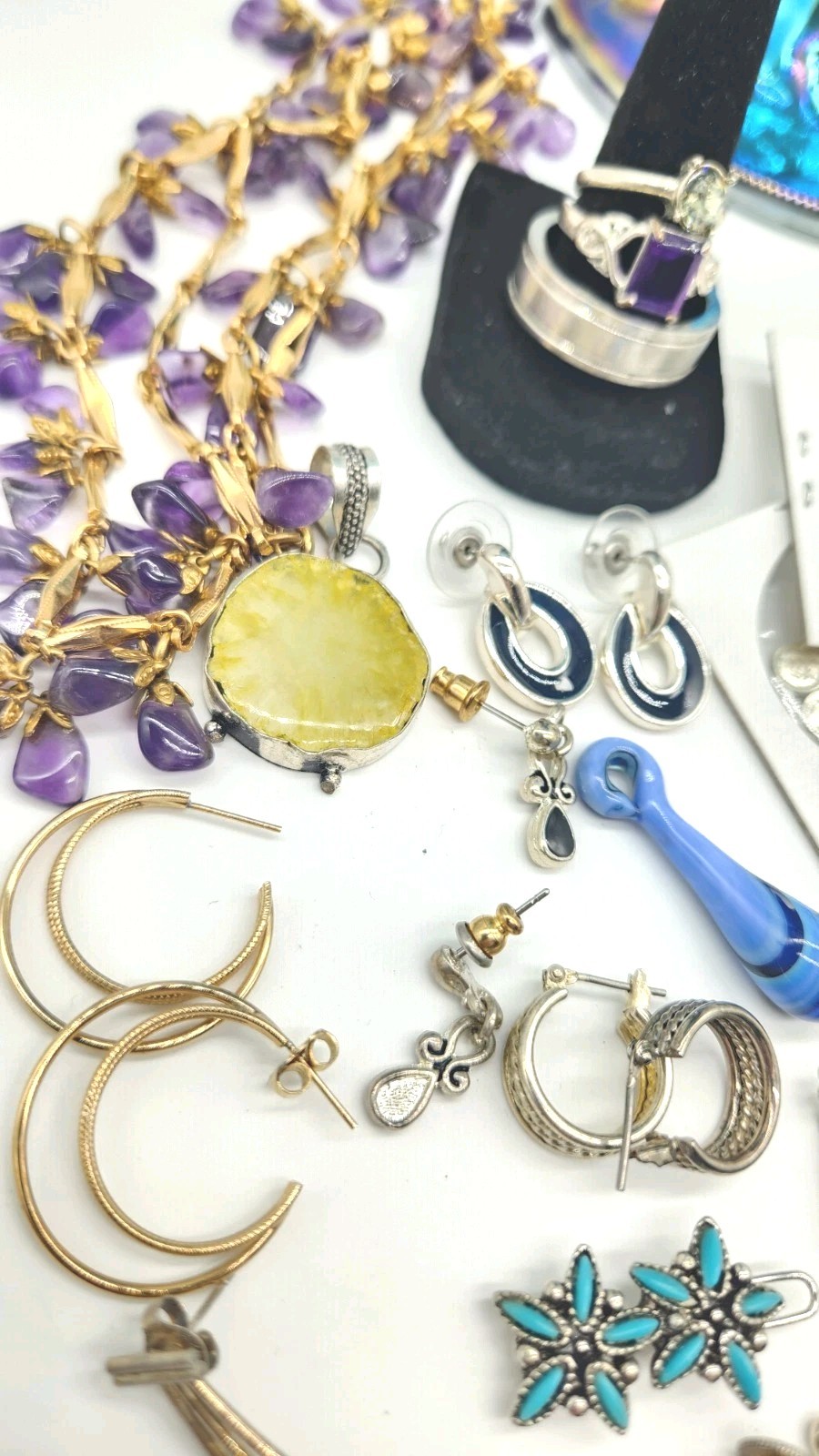 Estate Mixed Jewelry Lot + Mini Coins + Carnival Glass Bowl Unsearched Untested