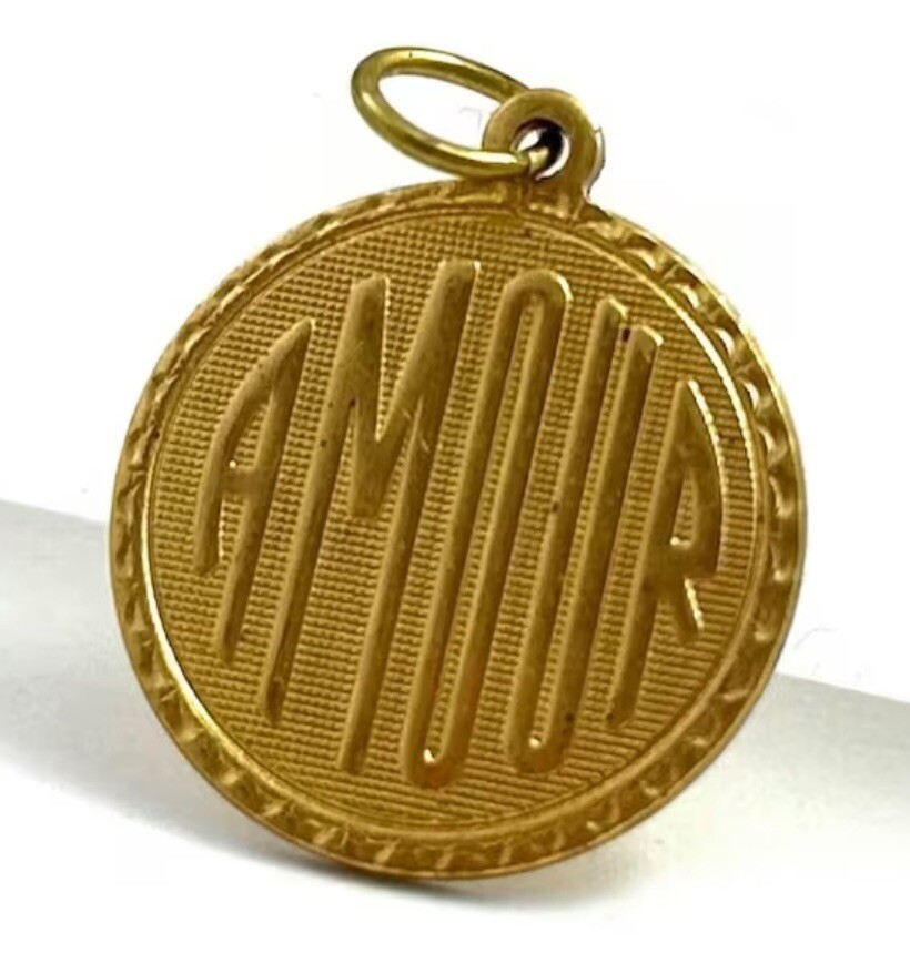 Vintage French Amour Charm Love Necklace Pendant Brass Metal Jewelry For Women