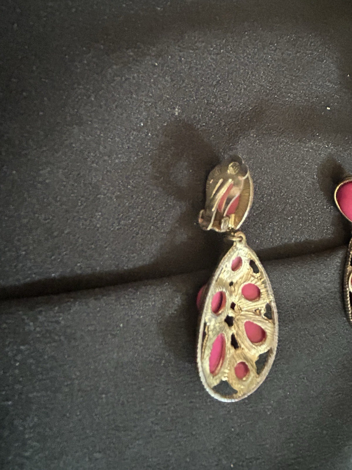 Vtg Statement Jewelry Set Pink Orange Cabochon Bib Necklace & Clip-on Earrings